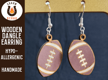 Football Wood Dangle Earrings - Sports Fashion Earring - Dangle Earring - Charm and Char